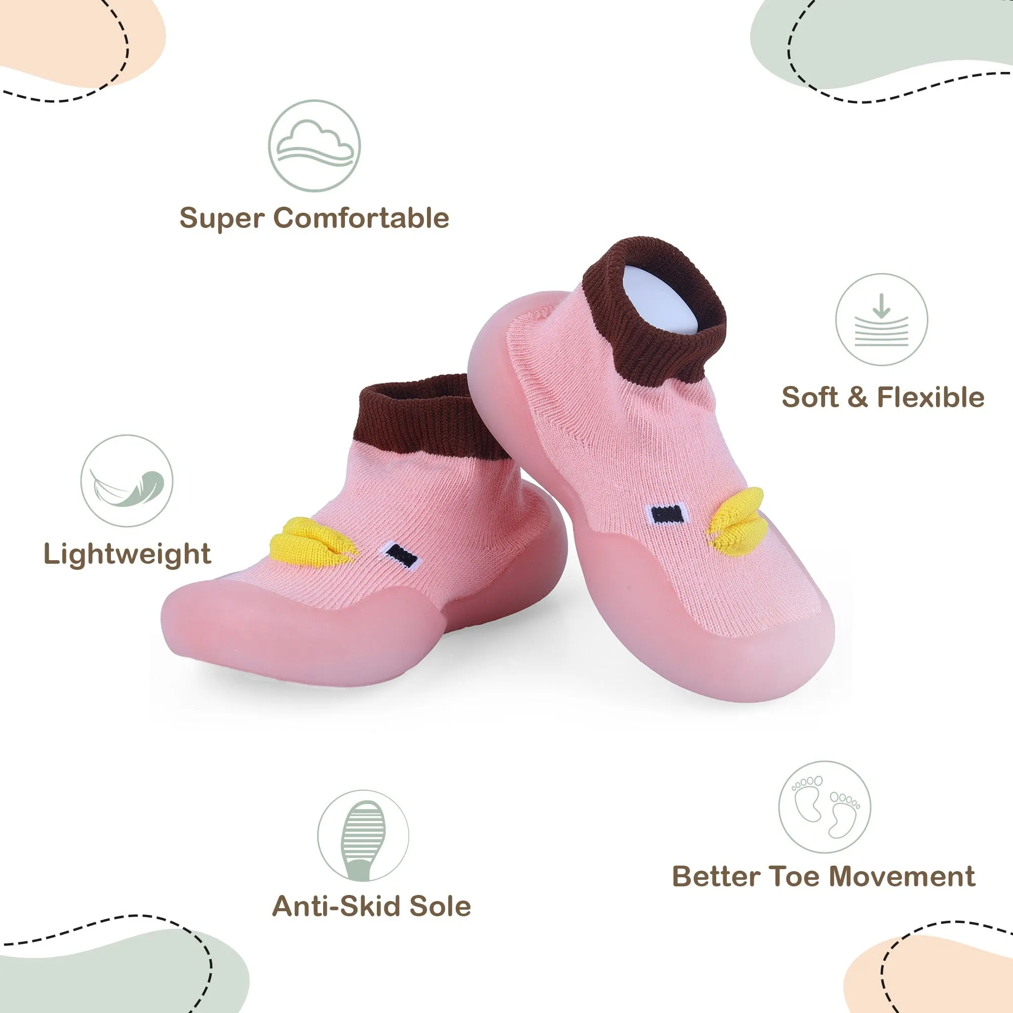 Baby Moo Cute Duck Face Rubber Comfortable Sole Slip-On Sock Shoes - Pink