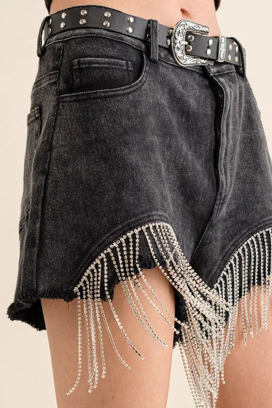 Buckle Rhinestone Denim Shorts