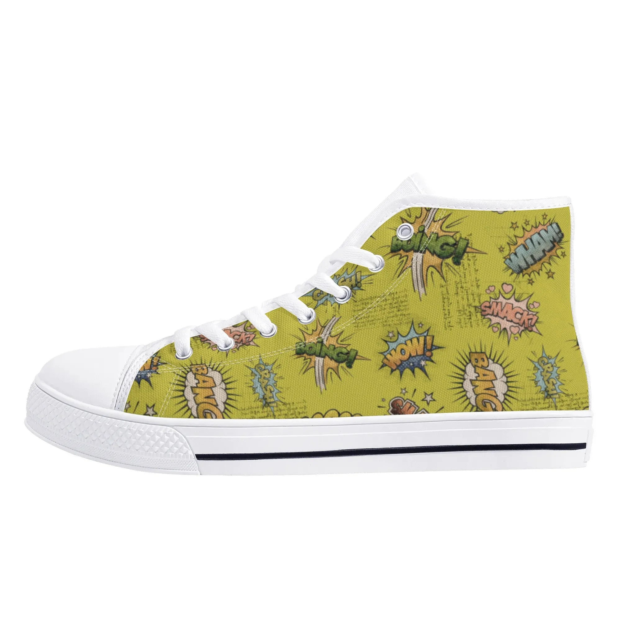 Canvas High Top Sneakers | Vintage Green | Unique Onomatopoeia Print | Retro Comic style