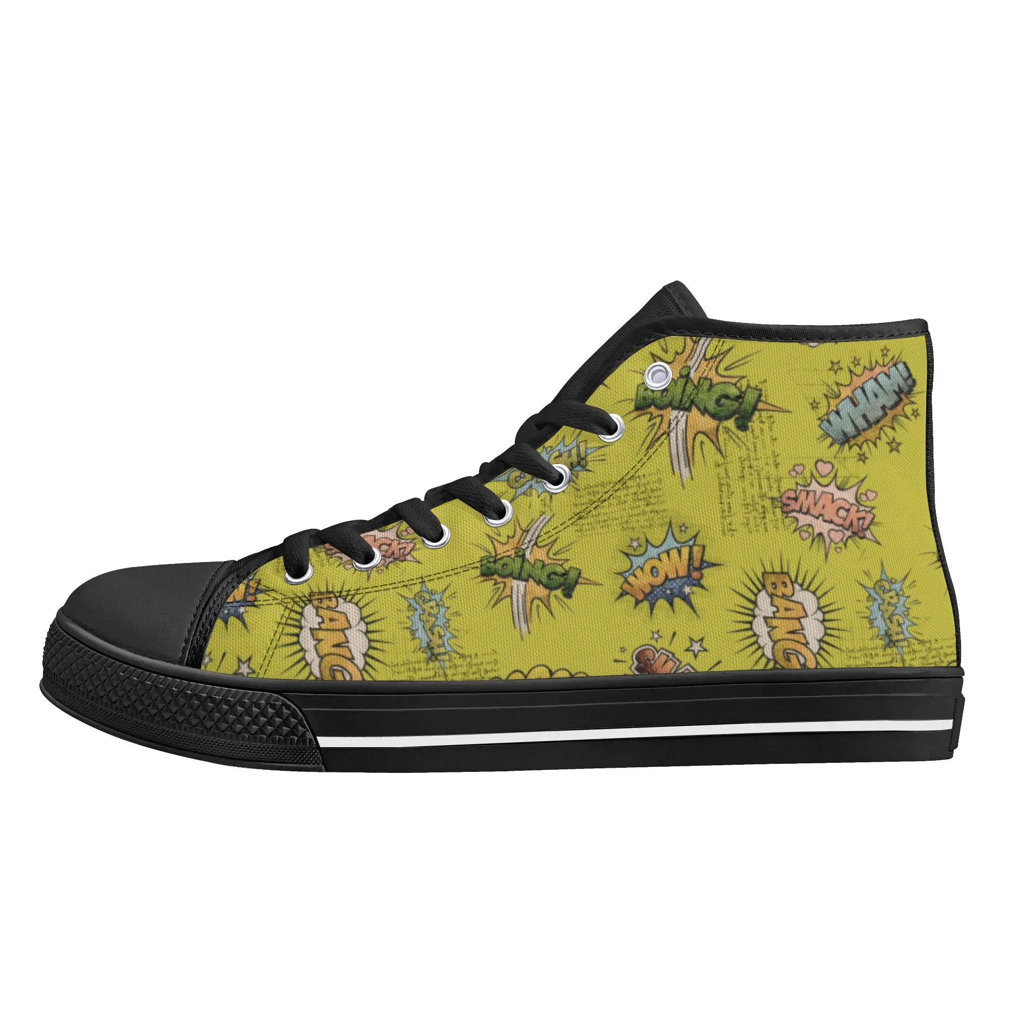 Canvas High Top Sneakers | Vintage Green | Unique Onomatopoeia Print | Retro Comic style