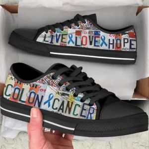 Colon Cancer Shoes Live Love Hope License Plates Low Top Shoes Canvas Shoes, Best Canvas Shoes, Low Top Sneaker