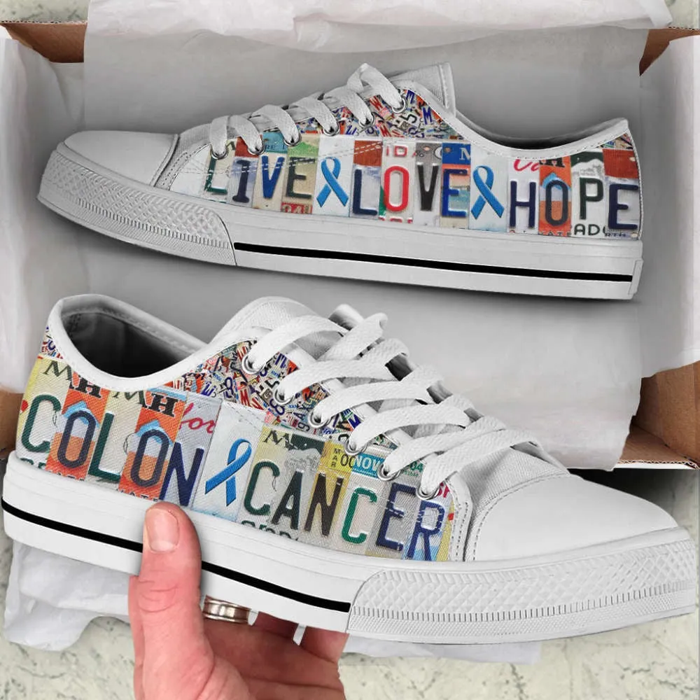 Colon Cancer Shoes Live Love Hope License Plates Low Top Shoes Canvas Shoes, Best Canvas Shoes, Low Top Sneaker