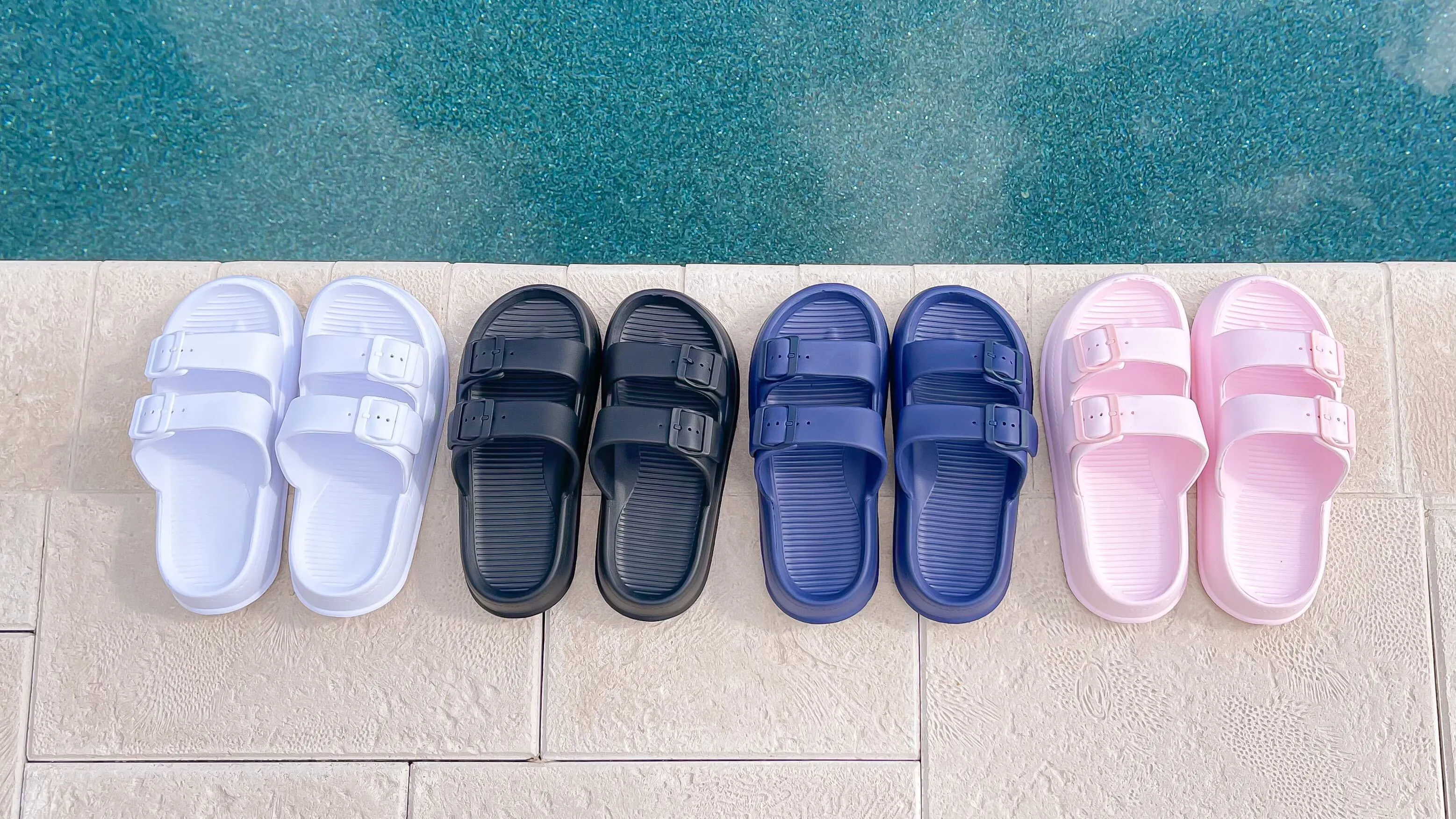 Comfy Buckle Foam Slides - Navy Blue