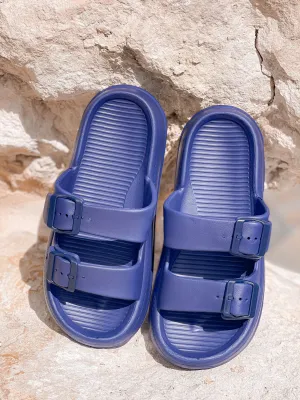 Comfy Buckle Foam Slides - Navy Blue