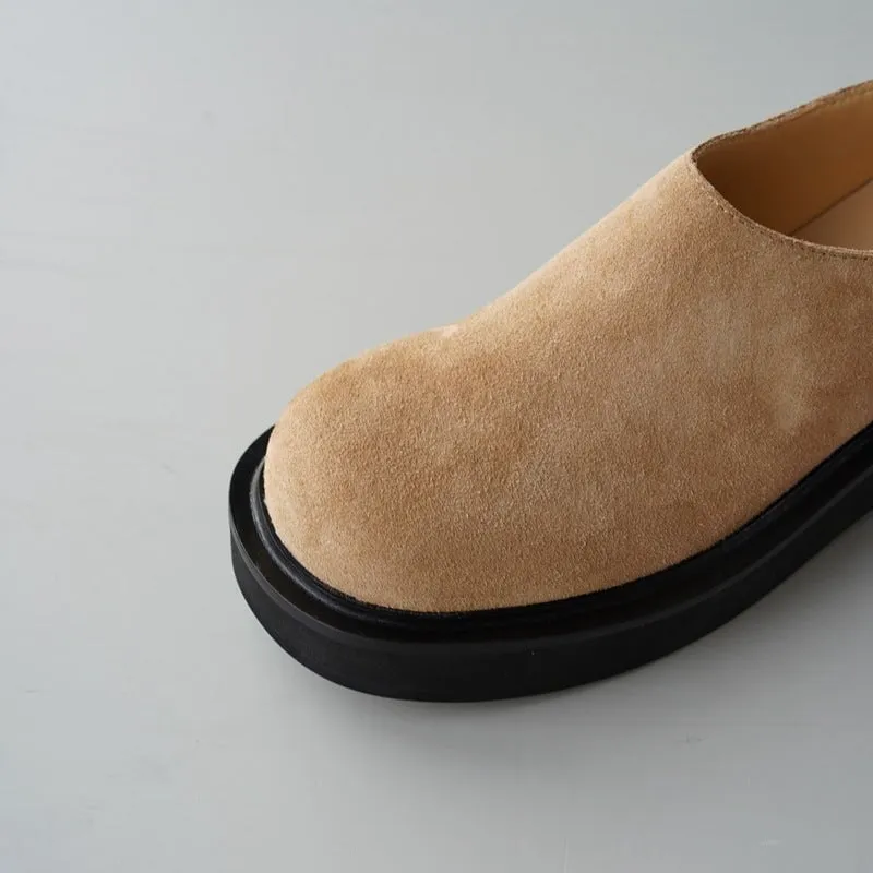 Comfy Genuine Leather Women Loafers Slip On Walking Platform in Black/Camel