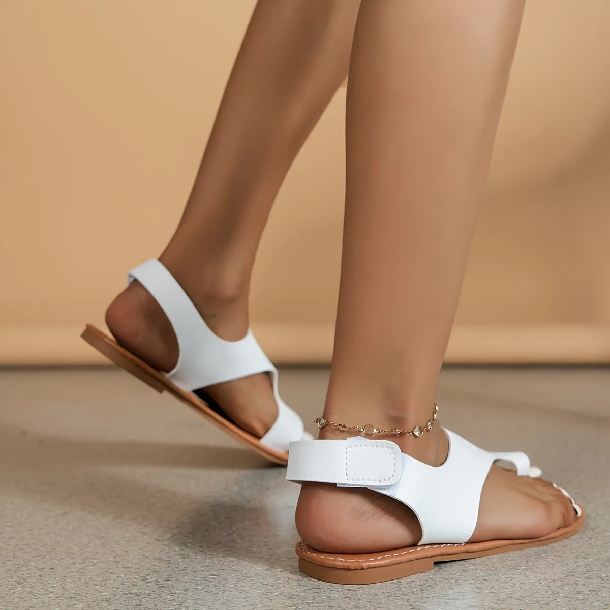 Comfy Toe Loop Open Toe Hook And Loop Flat Slippers