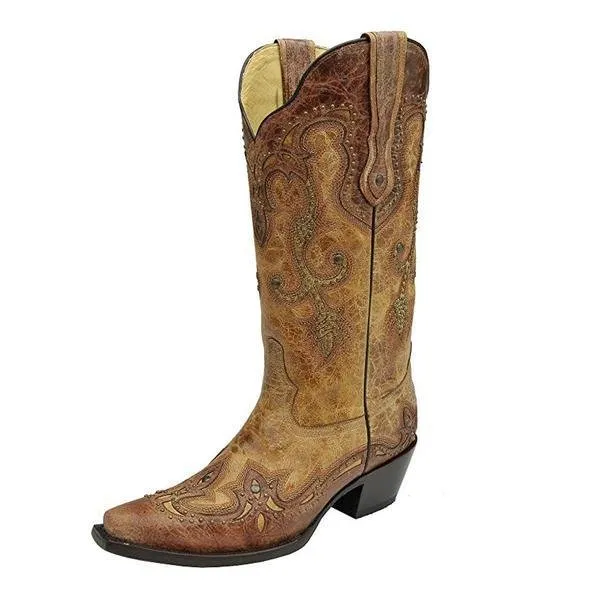 Corral Women's Cognac Antique Saddle Snip Toe Cowgirl Boot - G1201