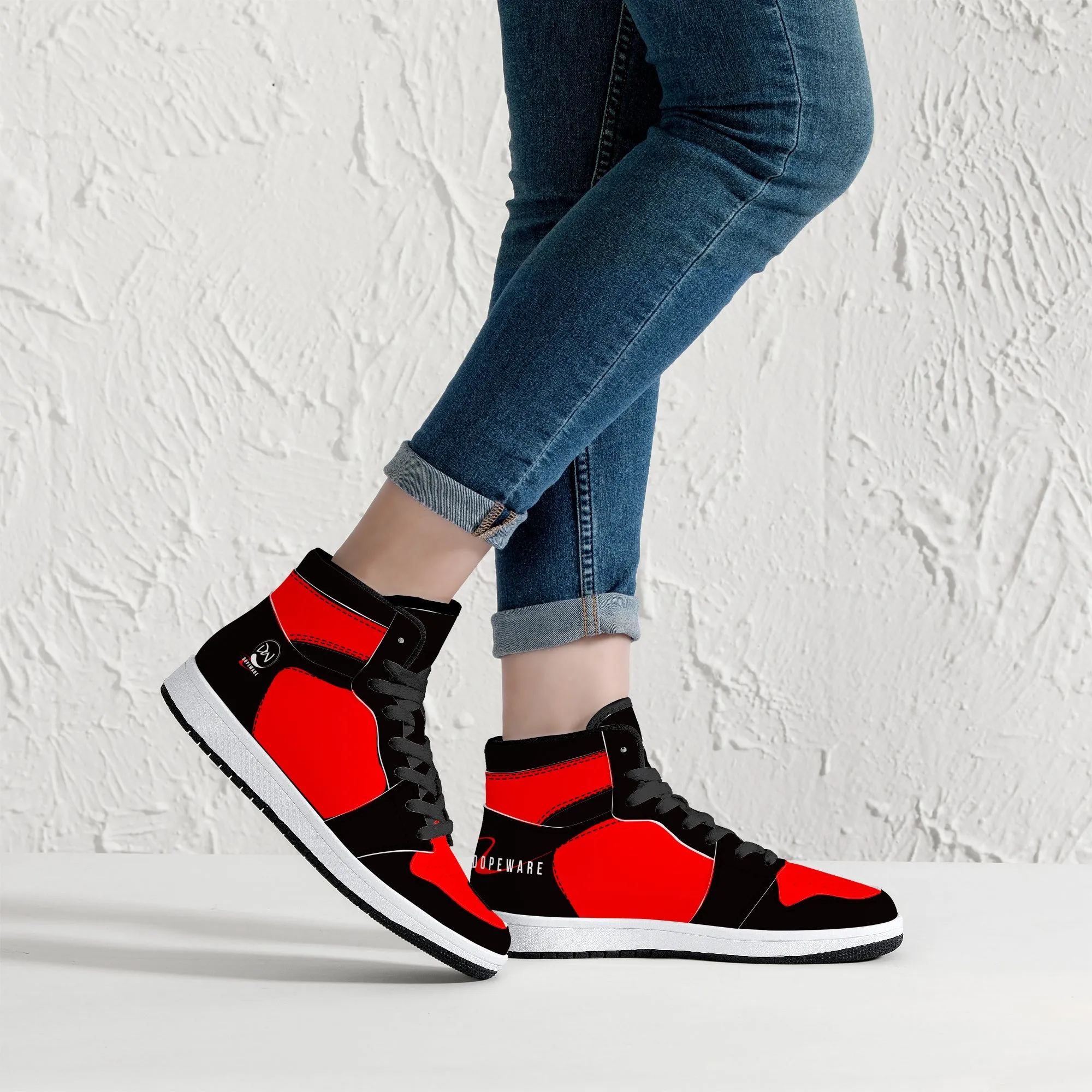 D16 High-Top Leather Sneakers - Black ands Red