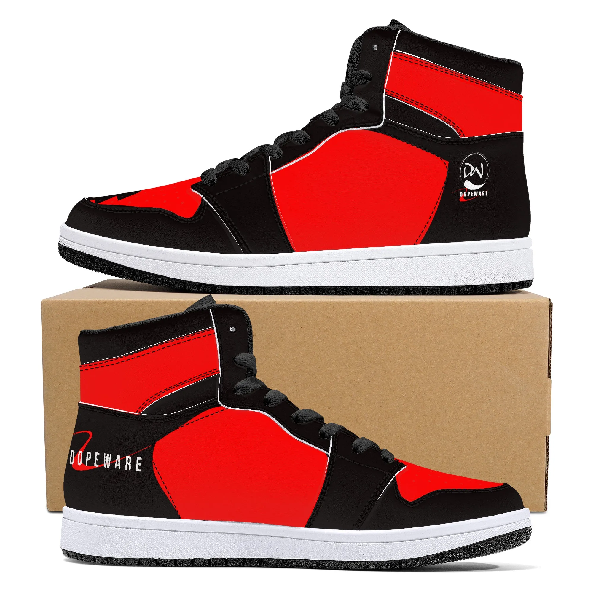 D16 High-Top Leather Sneakers - Black ands Red