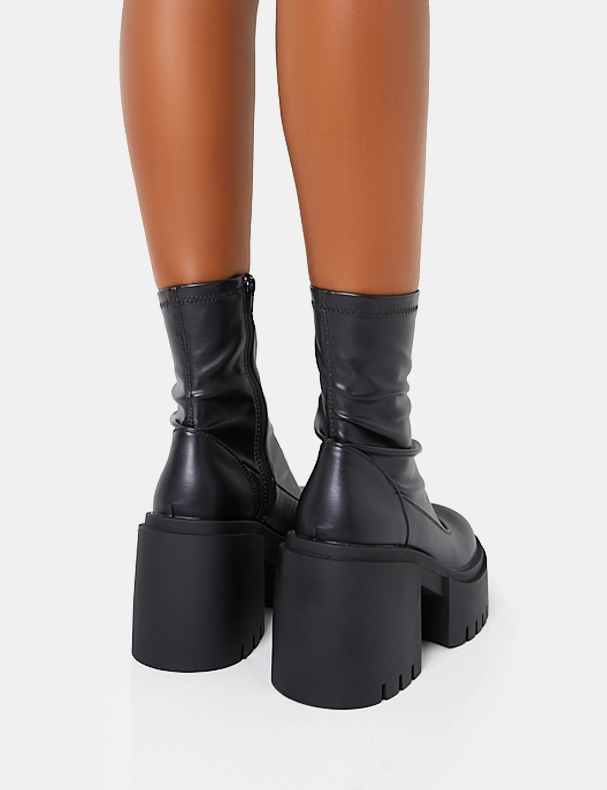 Demeter Black Pu Chunky Heeled Platform Ankle Boots