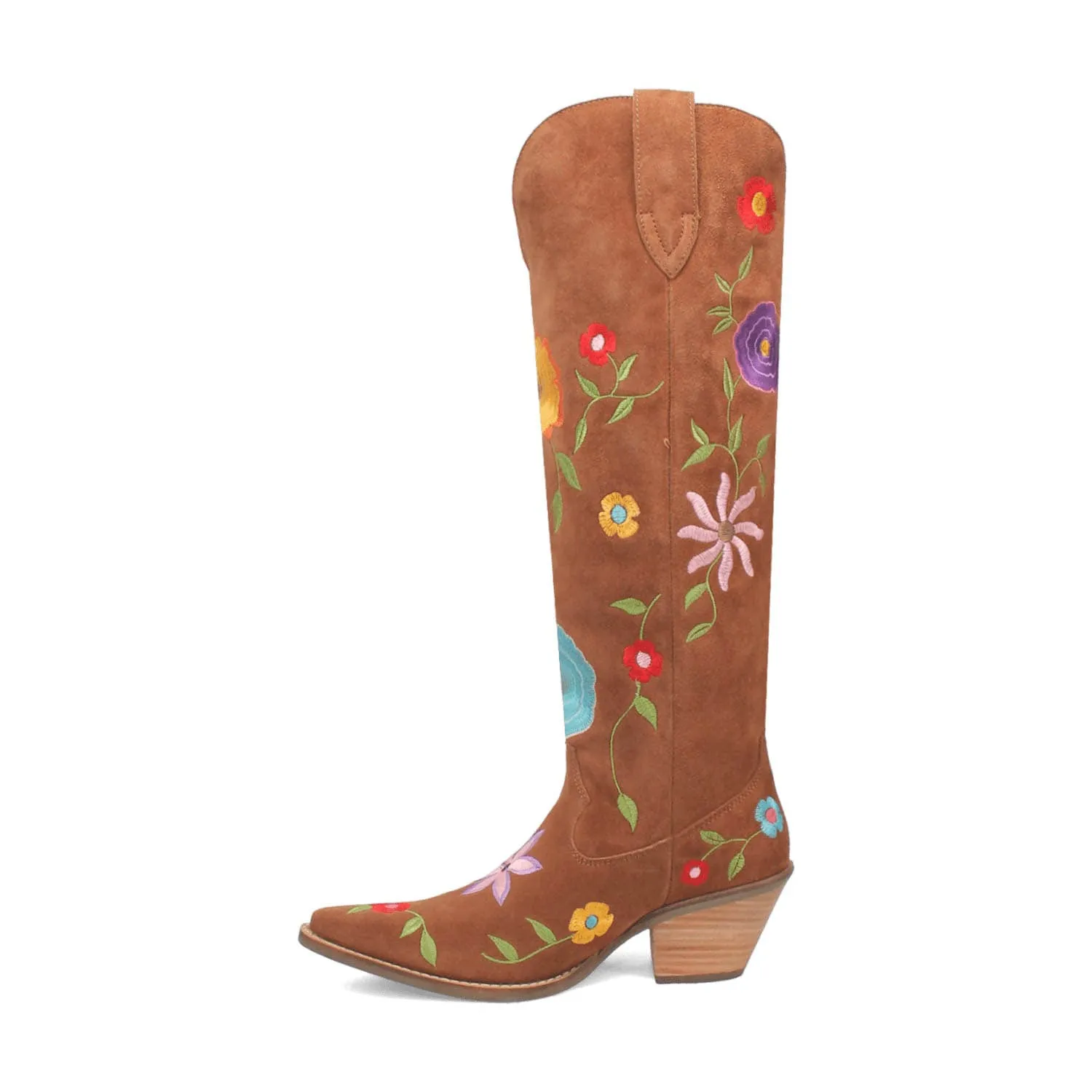 Dingo Womens Flower Power Brown Suede Cowboy Boots