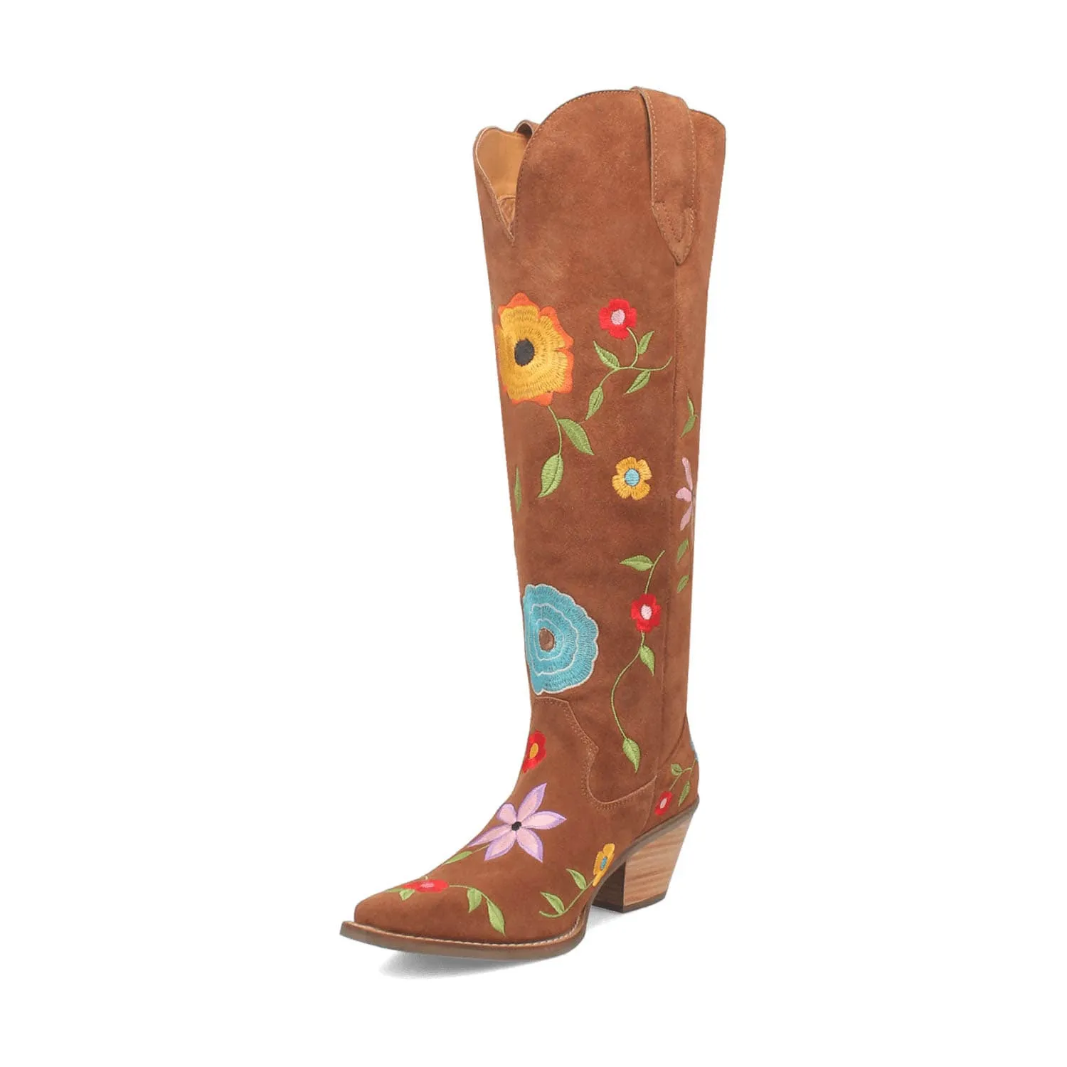 Dingo Womens Flower Power Brown Suede Cowboy Boots