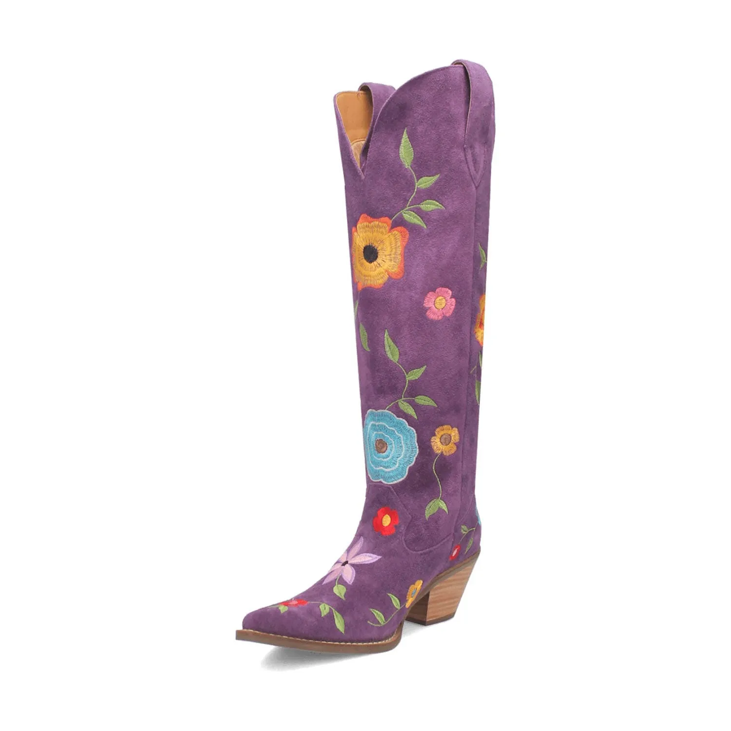 Dingo Womens Flower Power Purple Suede Cowboy Boots