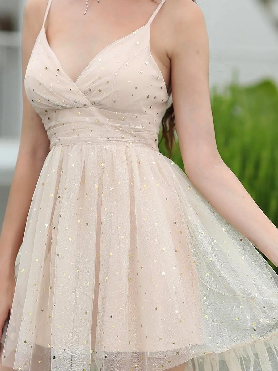 Elegant Plunging V-Neck Spaghetti Strap High-Low Prom Dress