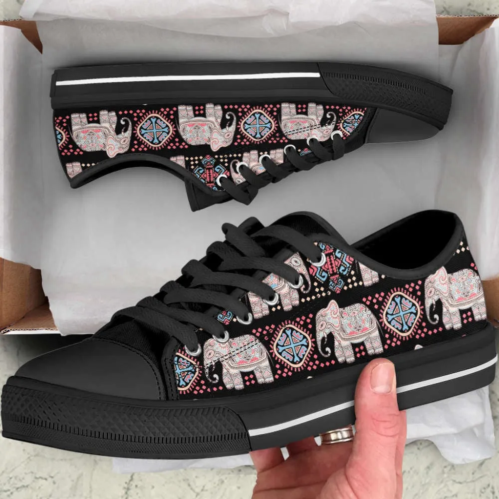 Elephant Vintage Graphic Low Top Shoes Canvas Print Lowtop Casual Shoes, Animal Print Canvas Shoes, Print On Canvas Shoes