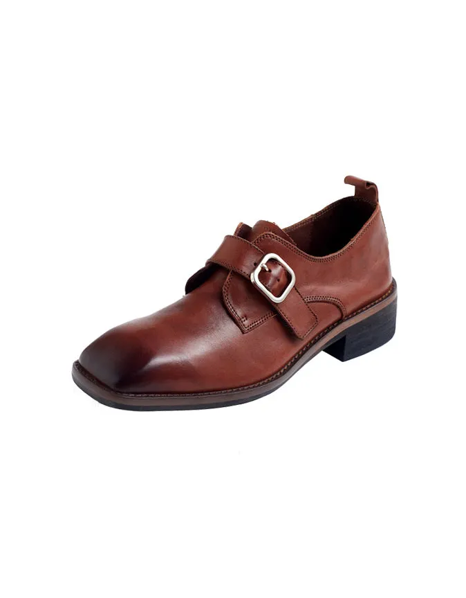 Genuine Leather Square Head British Style Monkstrap Oxfords