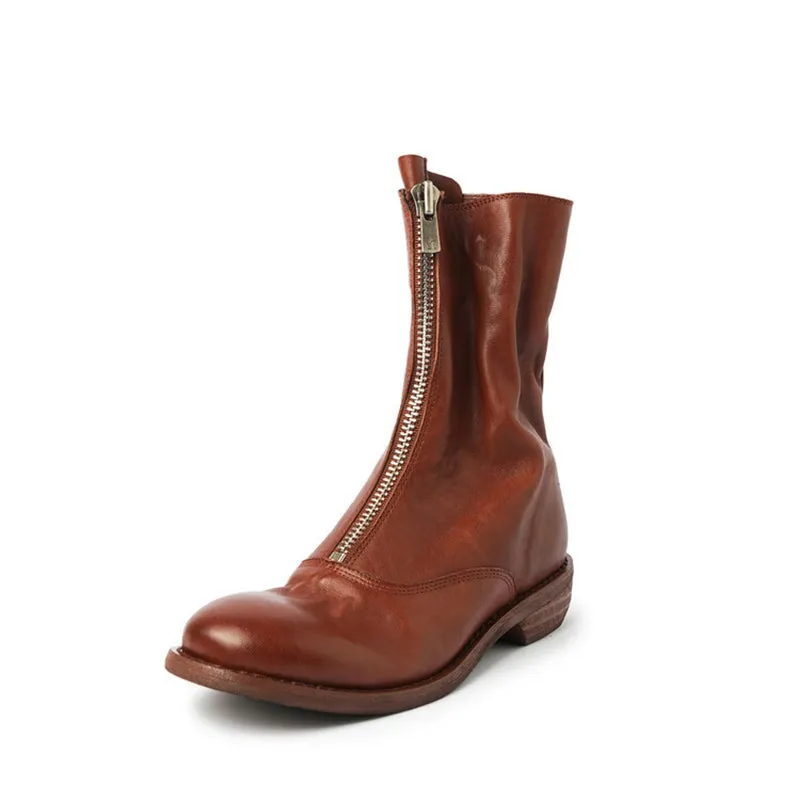 Handmade Leather Ankle Boots Comfortable Walking Round Martin Boots Brown/Black/Red/Beige/Grey