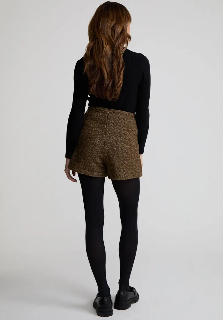 Harriet Flared Tweed Mini Skirt In Khaki