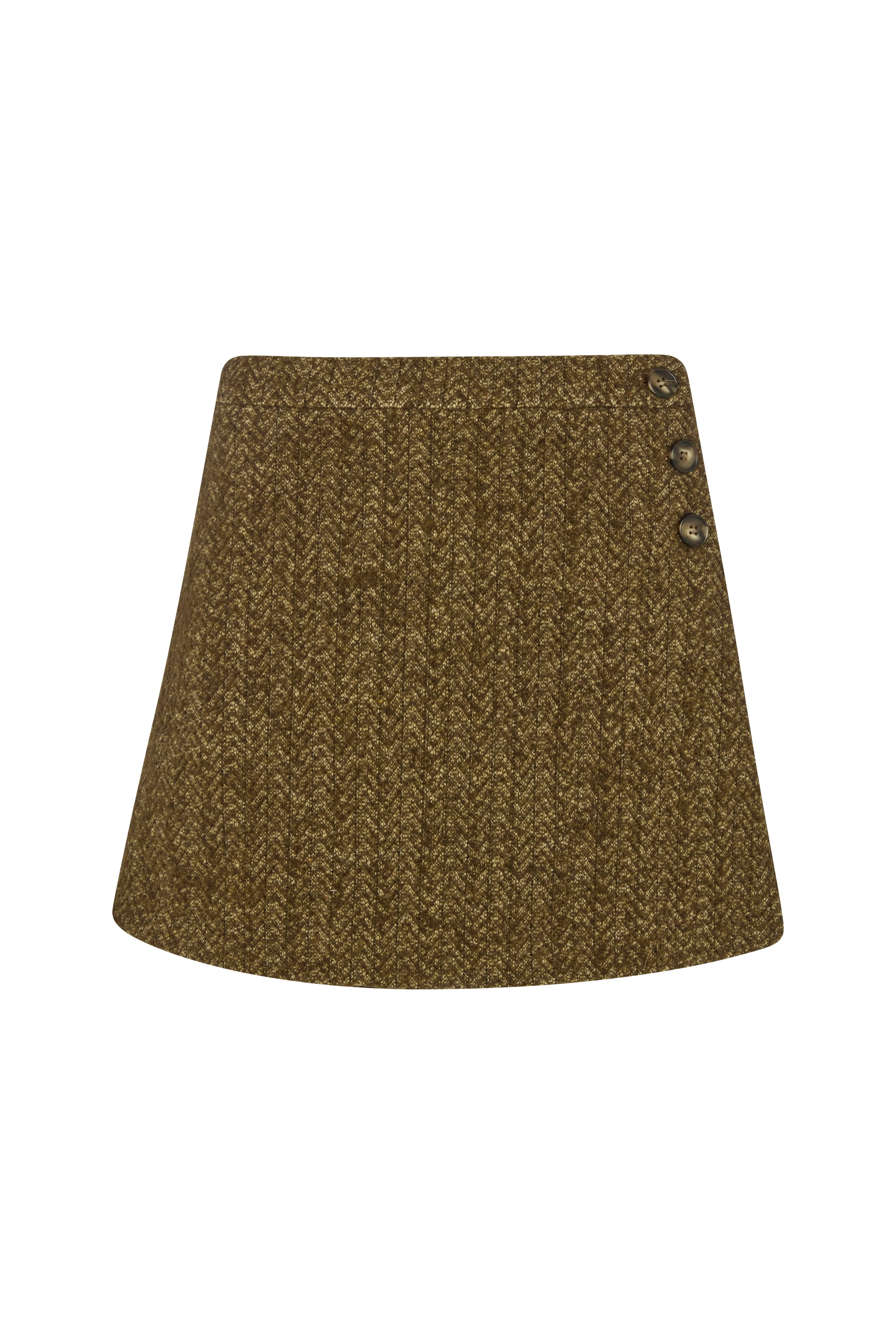 Harriet Flared Tweed Mini Skirt In Khaki