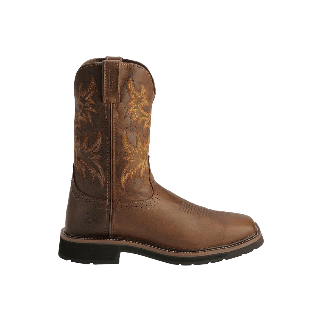 Justin Men's Rugged Tan Stampede Square Toe Work Boots