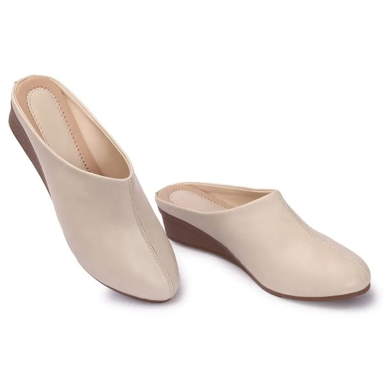 Ladies Hub Comfortable Women's Slip-on Casual Mules Shoes & Sandals (Cream, Numeric_7)