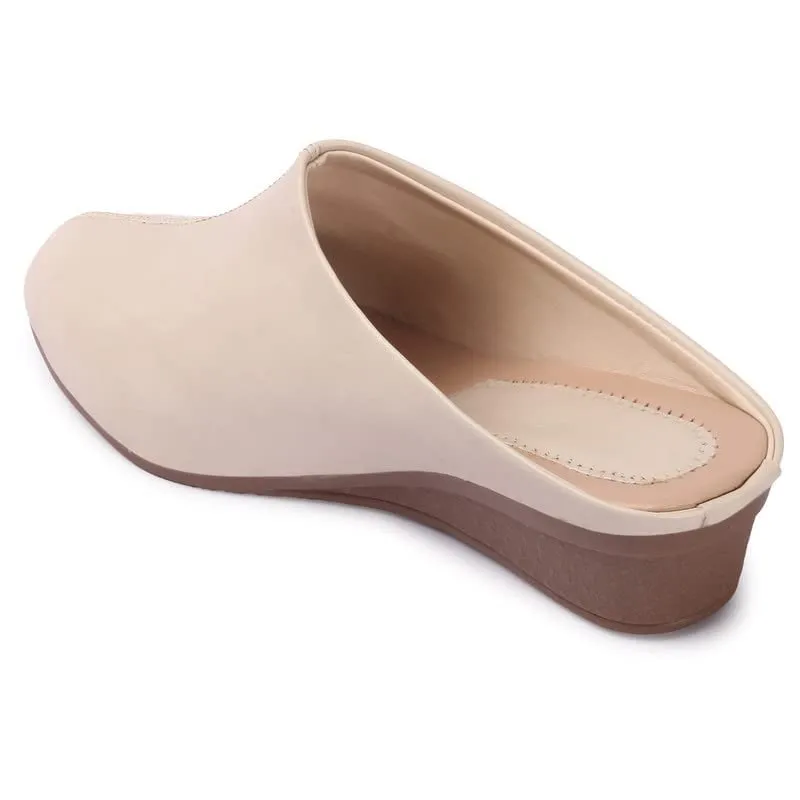 Ladies Hub Comfortable Women's Slip-on Casual Mules Shoes & Sandals (Cream, Numeric_7)