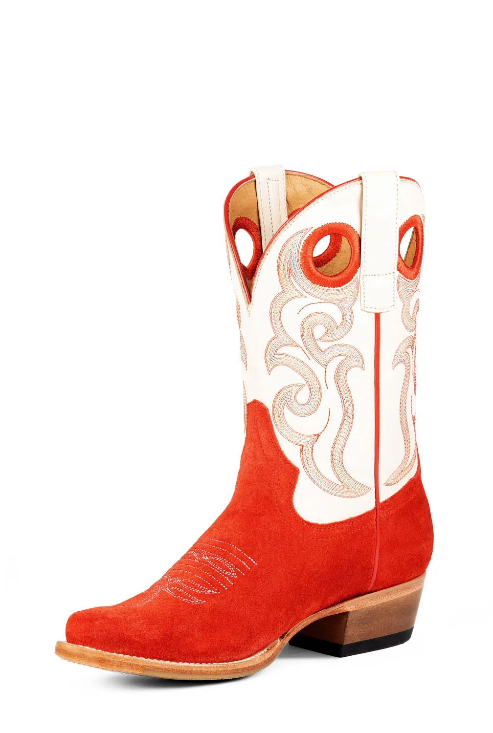 Macie Bean Womens Little Red Rodeo Red/Vanilla Suede Cowboy Boots