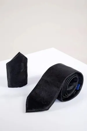 MD PAISLEY - Black Paisley Tie and Pocket Square Set