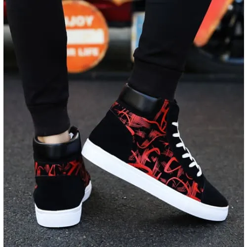 Men Lace-Up Graphic Print High Top Sports Skate Shoes