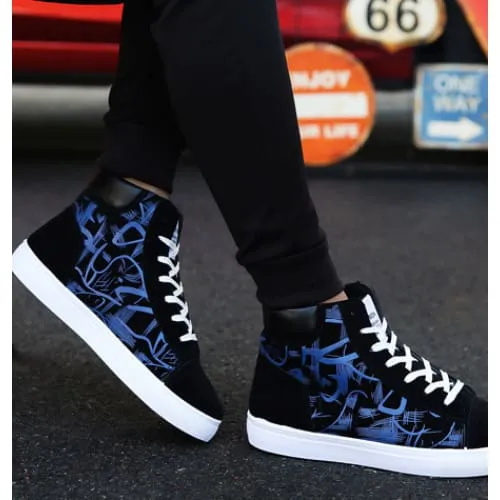 Men Lace-Up Graphic Print High Top Sports Skate Shoes