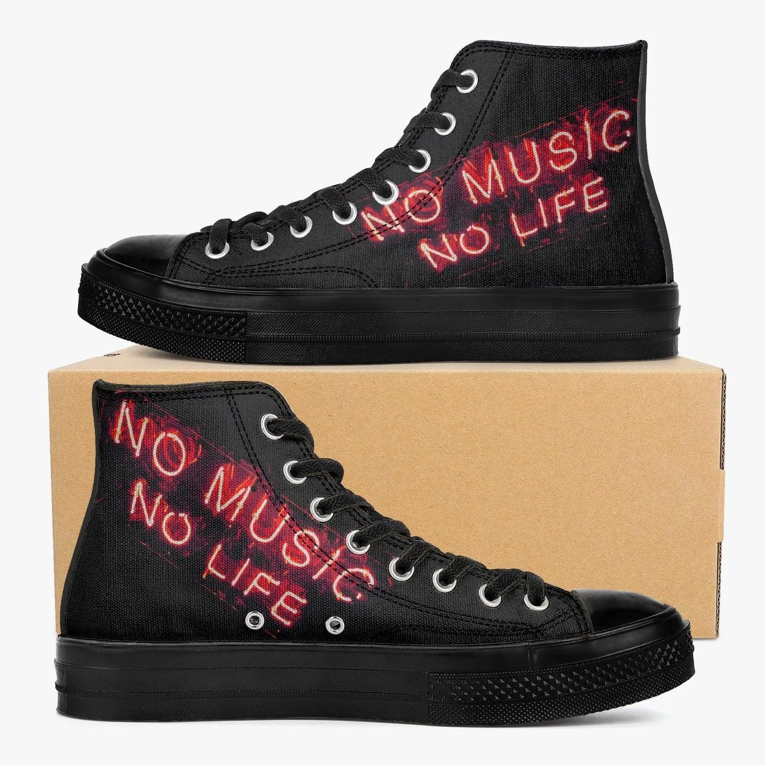 No Music No Life-Top Canvas Shoes - Black