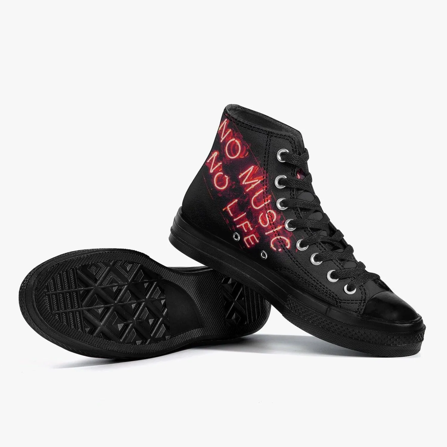 No Music No Life-Top Canvas Shoes - Black