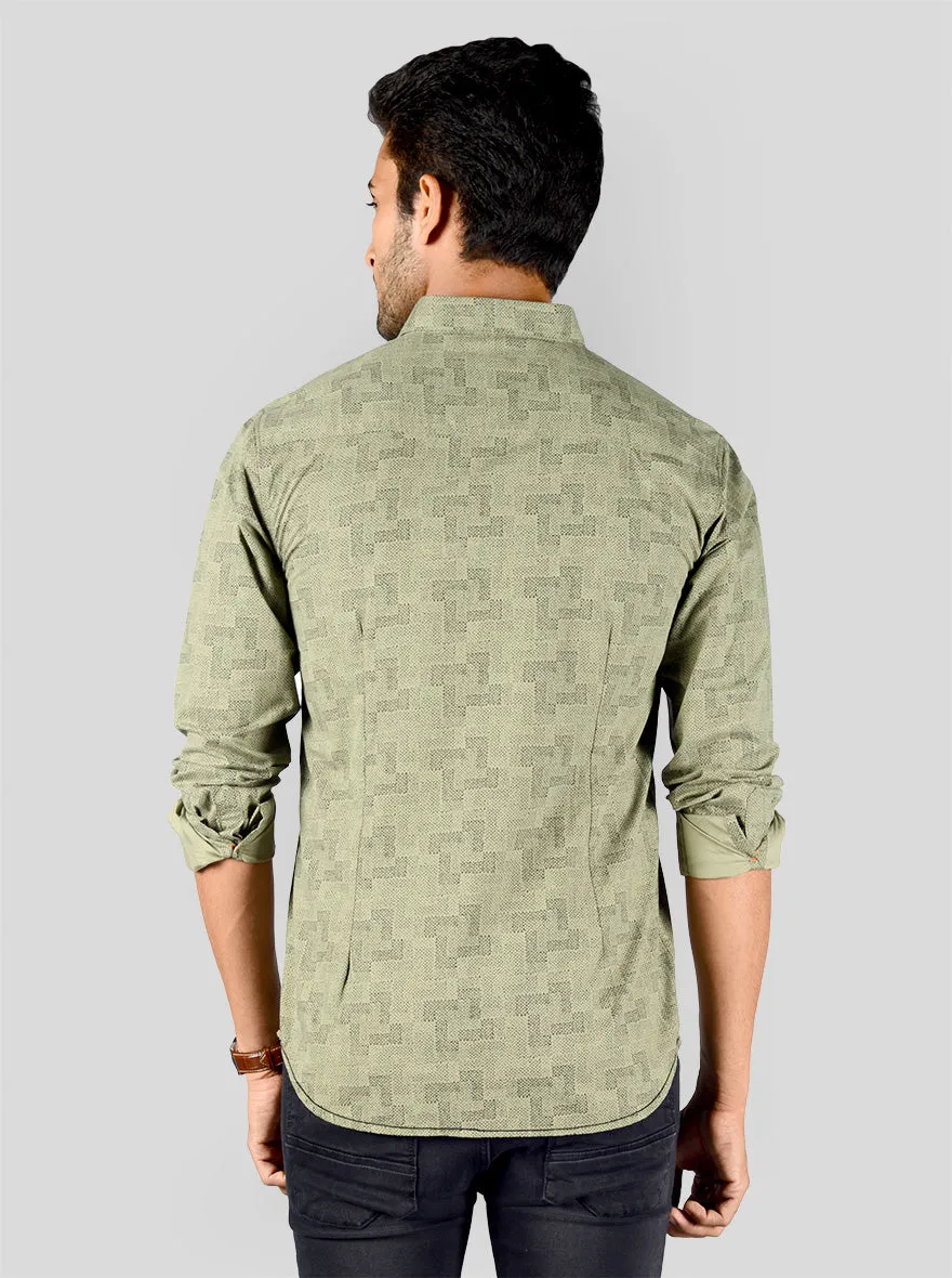 Oil Green Printed Slim Fit Casual Shirt | Greenfibre