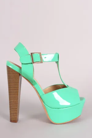 Patent T-Strap Peep Toe Chunky Platform Heel