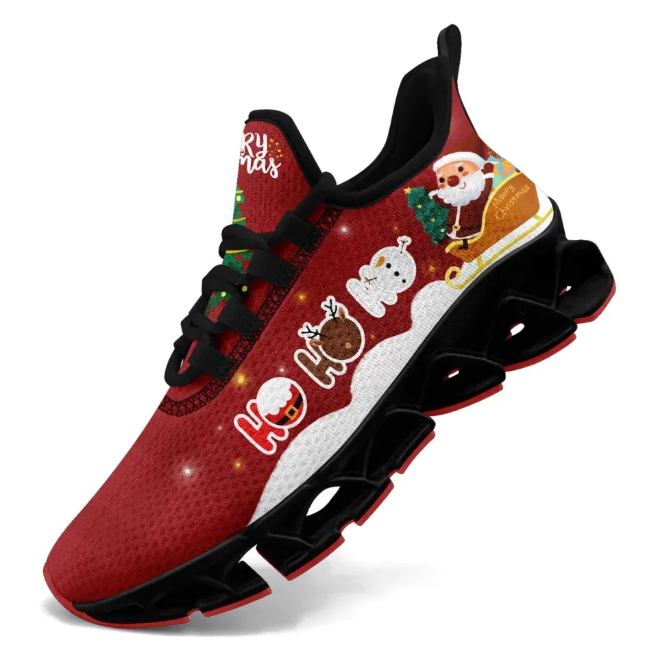 Personalized Santa Claus Cloud Sneakers, Custom Holiday Cheer Shoes, Xmas Breathable Shoes