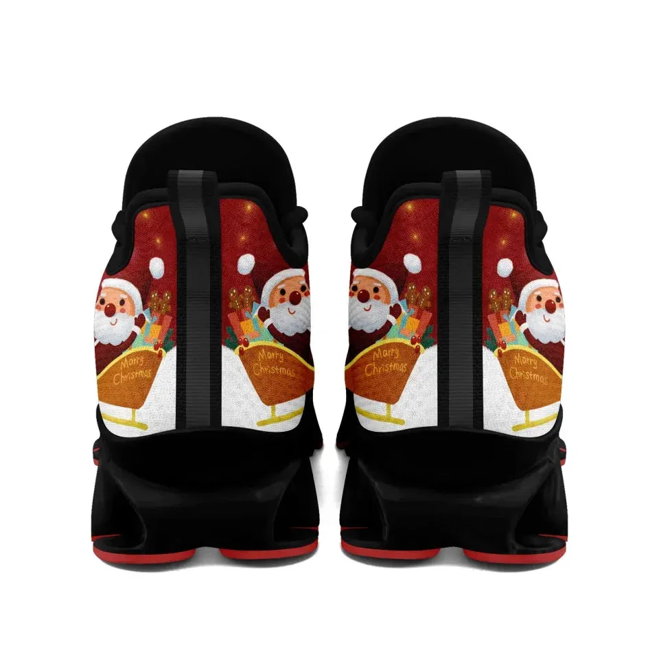 Personalized Santa Claus Cloud Sneakers, Custom Holiday Cheer Shoes, Xmas Breathable Shoes