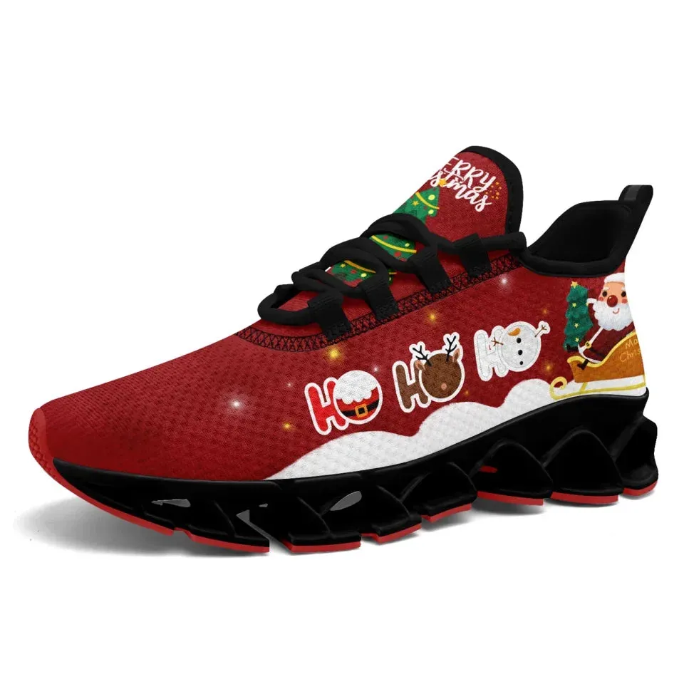 Personalized Santa Claus Cloud Sneakers, Custom Holiday Cheer Shoes, Xmas Breathable Shoes