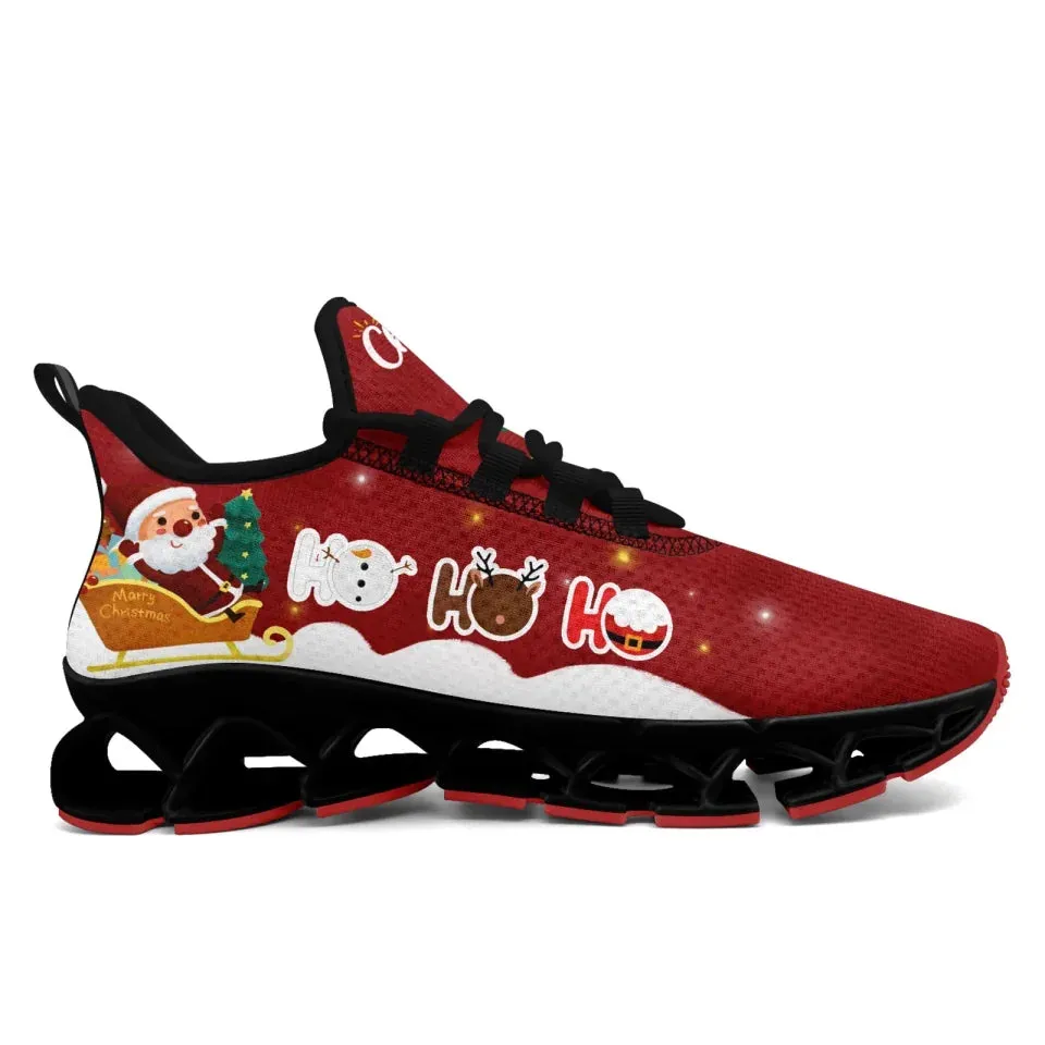 Personalized Santa Claus Cloud Sneakers, Custom Holiday Cheer Shoes, Xmas Breathable Shoes