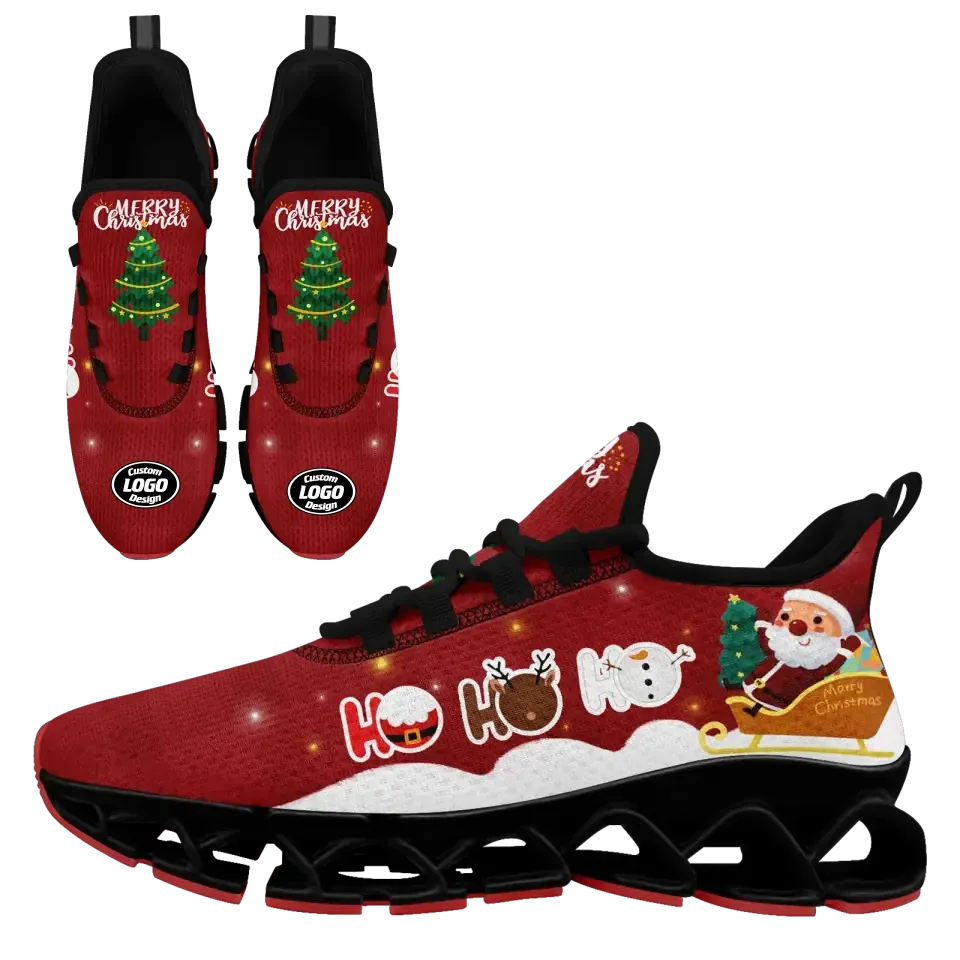 Personalized Santa Claus Cloud Sneakers, Custom Holiday Cheer Shoes, Xmas Breathable Shoes