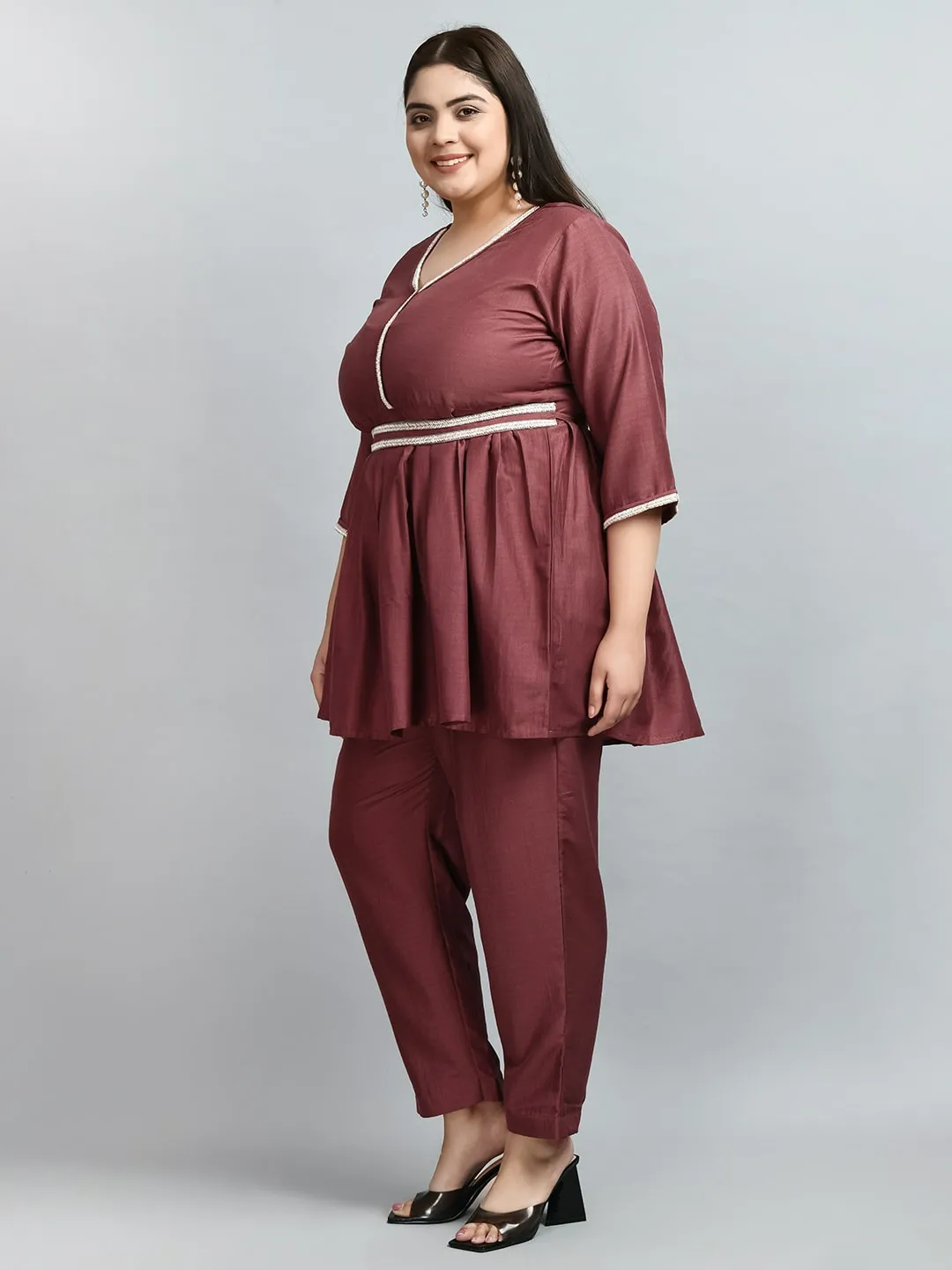 Plus Size Coppery Pastel Lace Co-ord Set