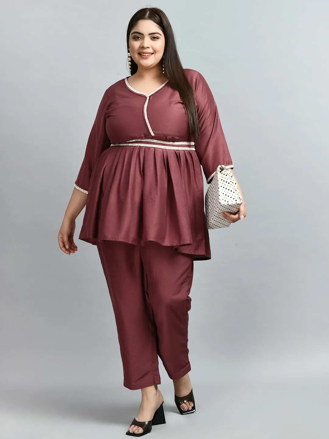 Plus Size Coppery Pastel Lace Co-ord Set