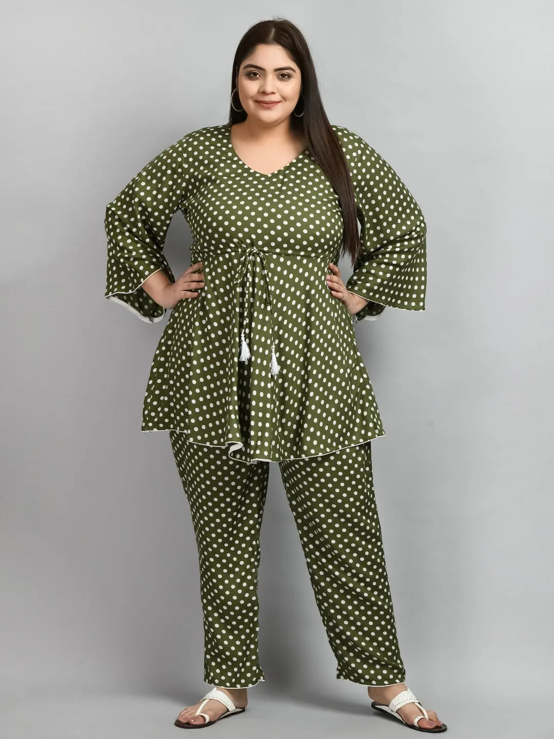 Plus Size Polka Dot Green Co-ord Set