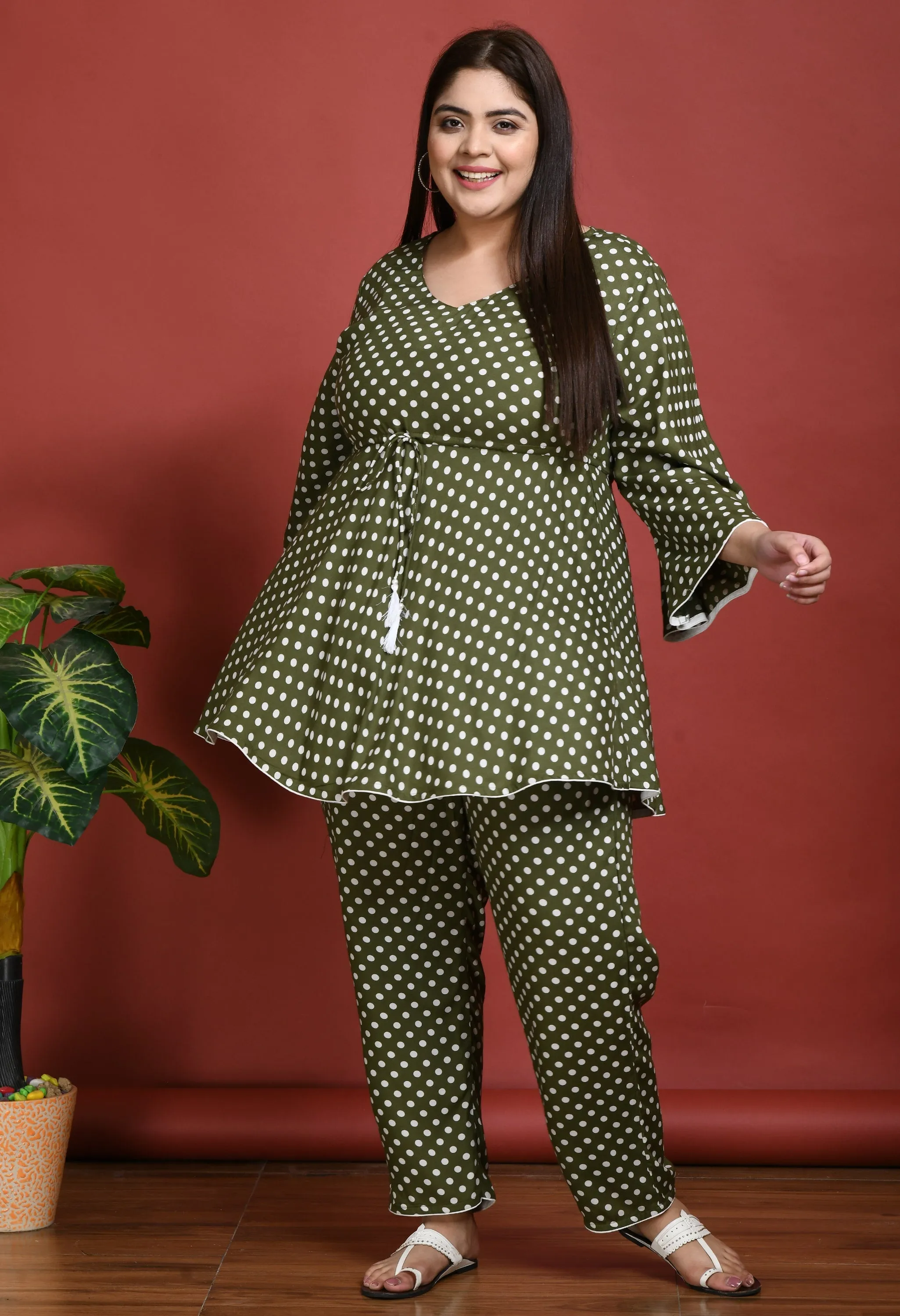 Plus Size Polka Dot Green Co-ord Set