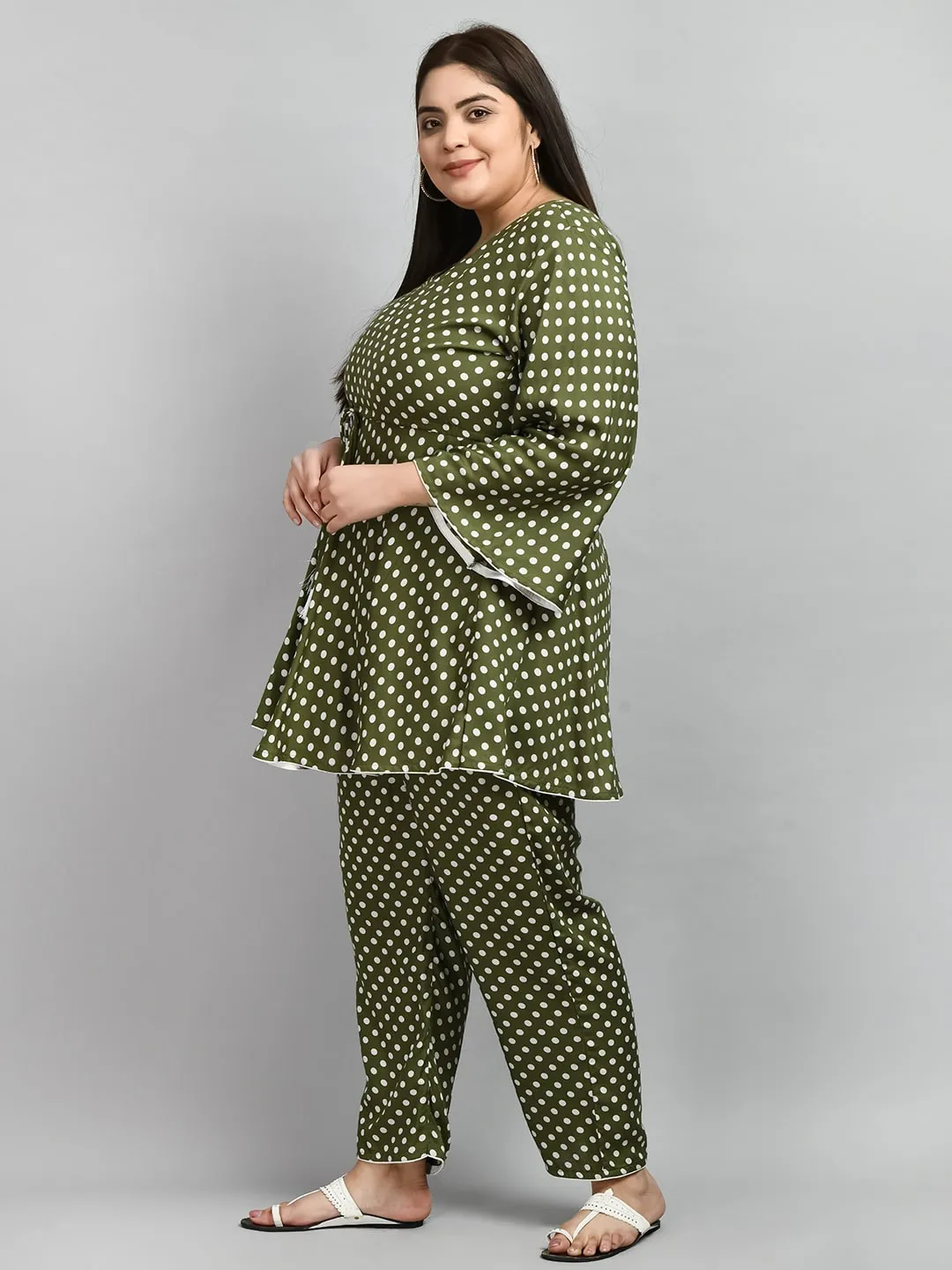 Plus Size Polka Dot Green Co-ord Set