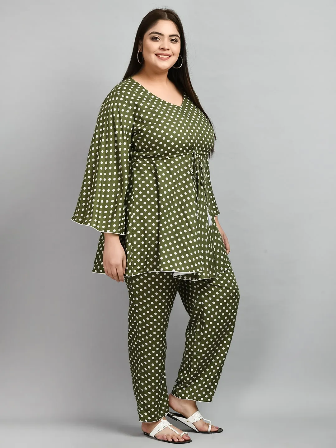 Plus Size Polka Dot Green Co-ord Set