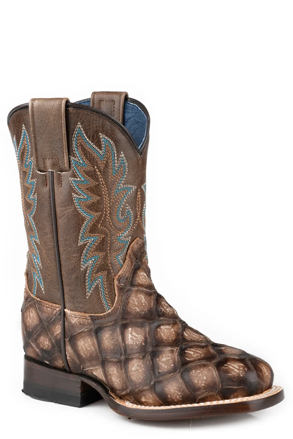 Roper Youth Boys River Brown Leather Sanded Cowboy Boots