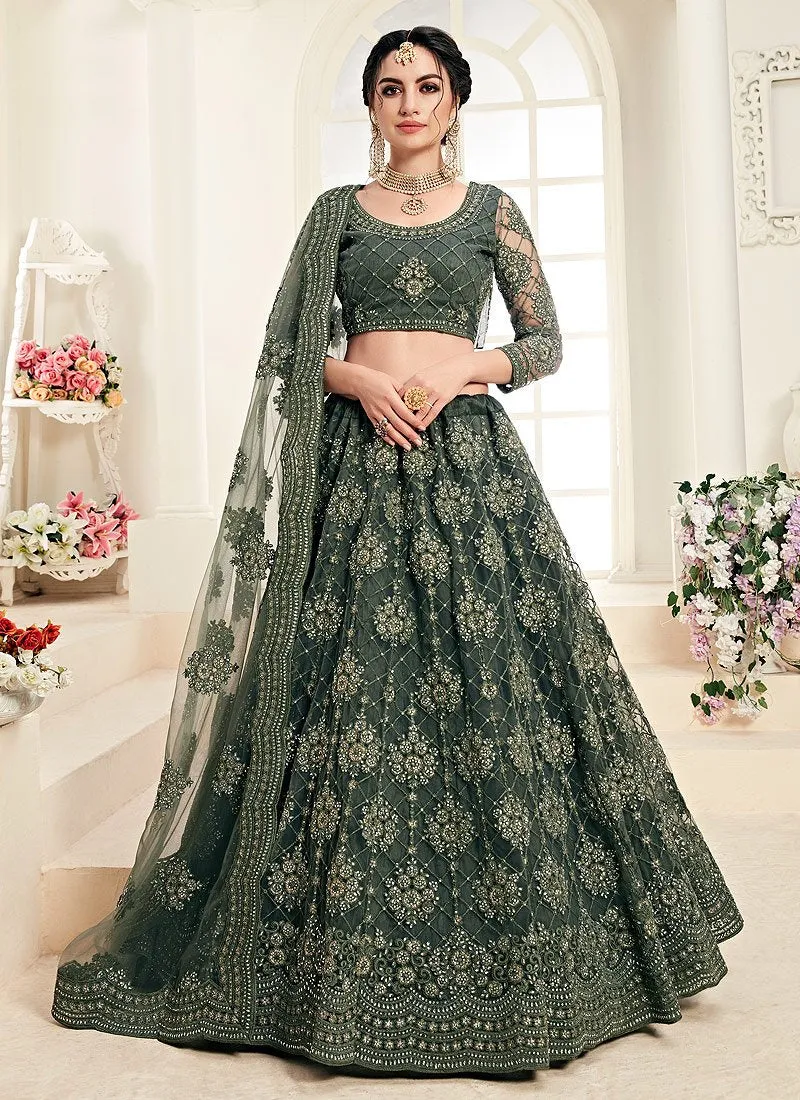 Sage Green A Line Trendy Wedding Lehenga Choli