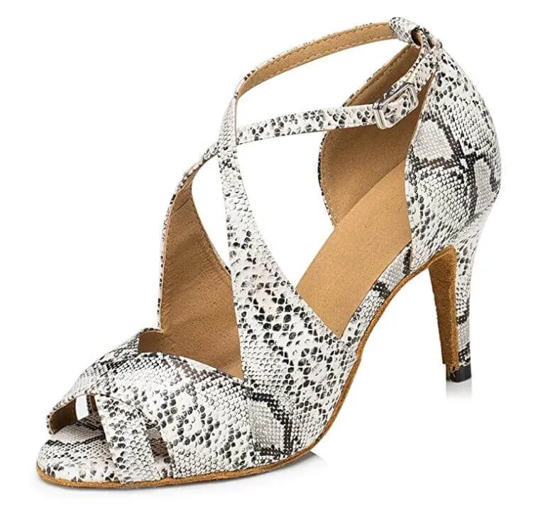 Snakeskin Print Ballroom Dance Shoes Latin Salsa Dance Heels