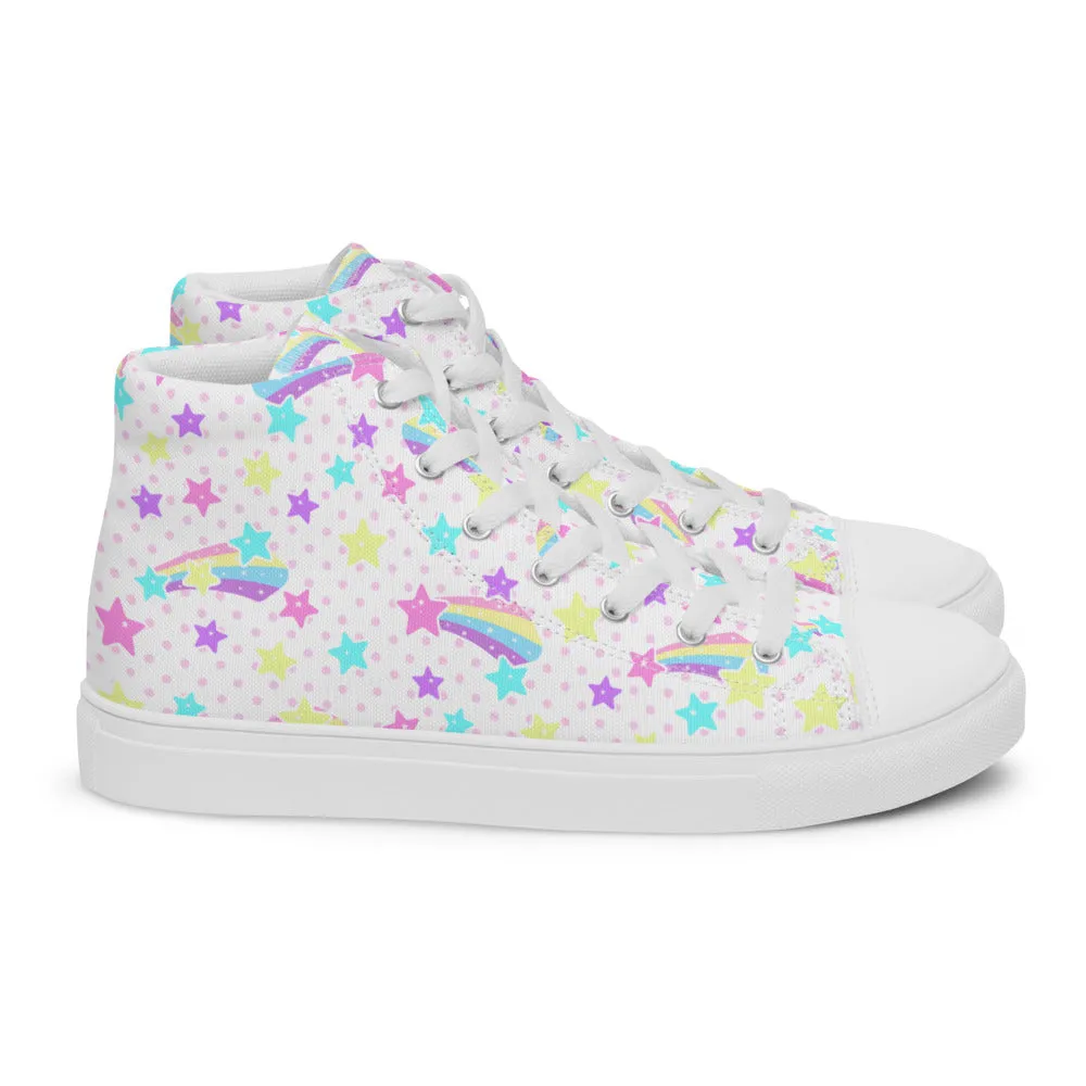 Starry Party White Women’s High Top Canvas Shoes