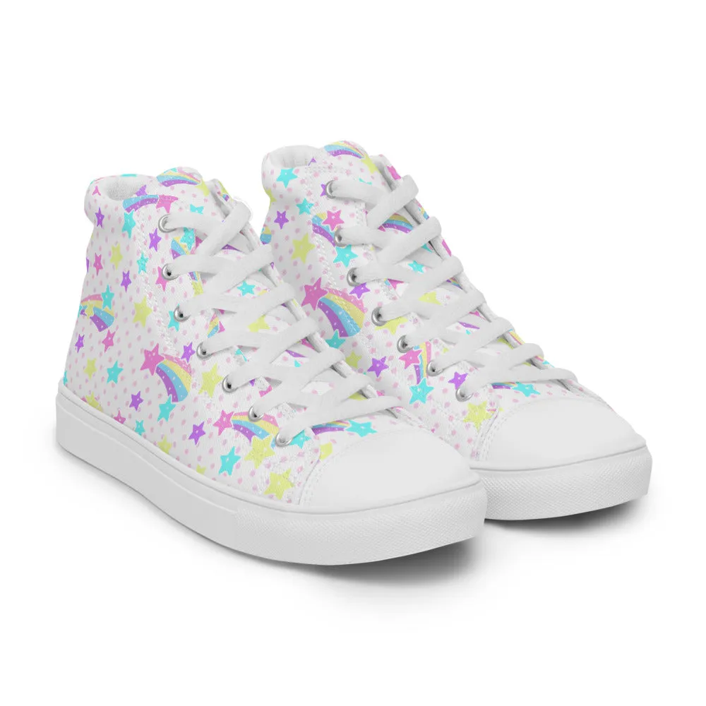 Starry Party White Women’s High Top Canvas Shoes